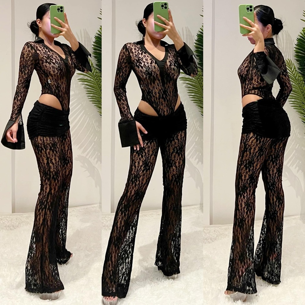 Long Sleeve Lace Bodysuit &Pants Set